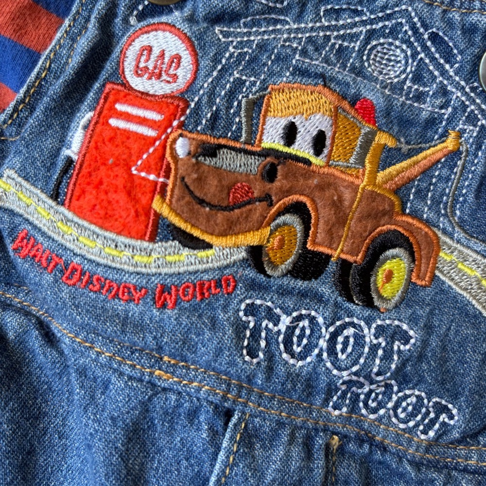 Disney Parks Cars Tow Mater Denim Overalls Set 3M vintage